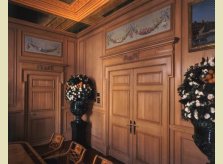 Pine doors with overdoors incorporating antique painted panels